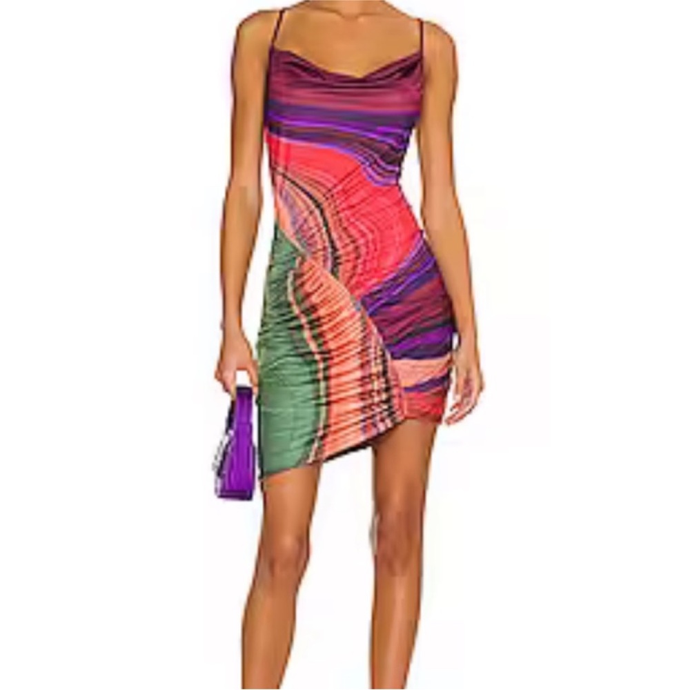 AFRM PALMETTO ABSTRACT ROUGE WAVE DRESS